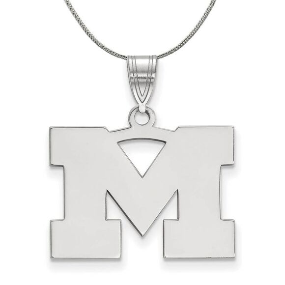 Sterling Silver U. of Michigan Medium Initial M Necklace - 24 Inch
